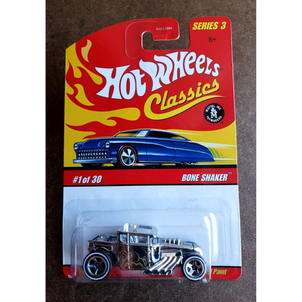 2007 Hot Wheel BONE SHAKER CHROME L0729 CLASSICS SERIES 3 1/30 1:64 WHITE STRIPE